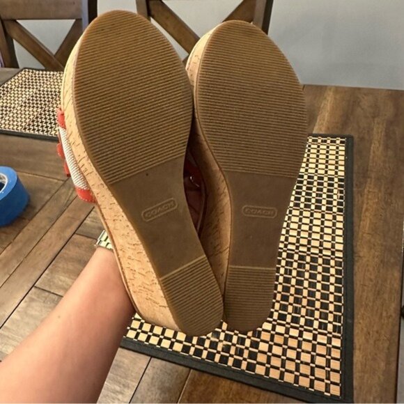 Coach Jesaca Coral Floral Leather Slip-On Open Toe Wedge Sandals Size 7.5 - Picture 11 of 13